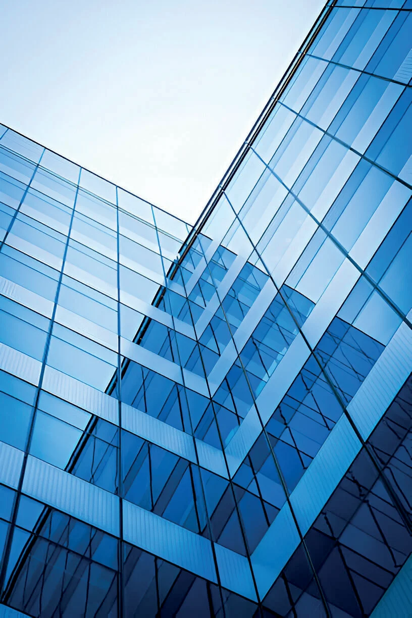 Modern blue glass curtain-wall facade